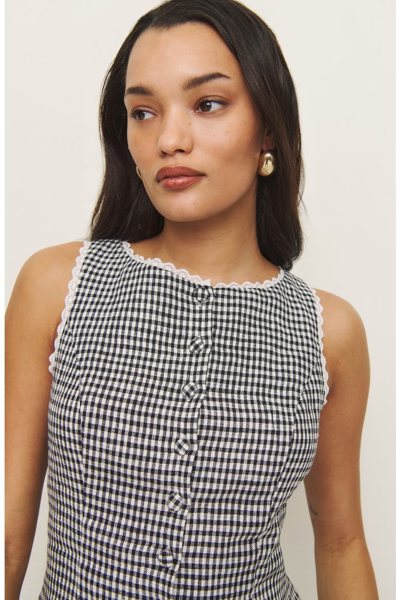 Amela Linen Button-Up Top, Alternate, color, REMY CHECK