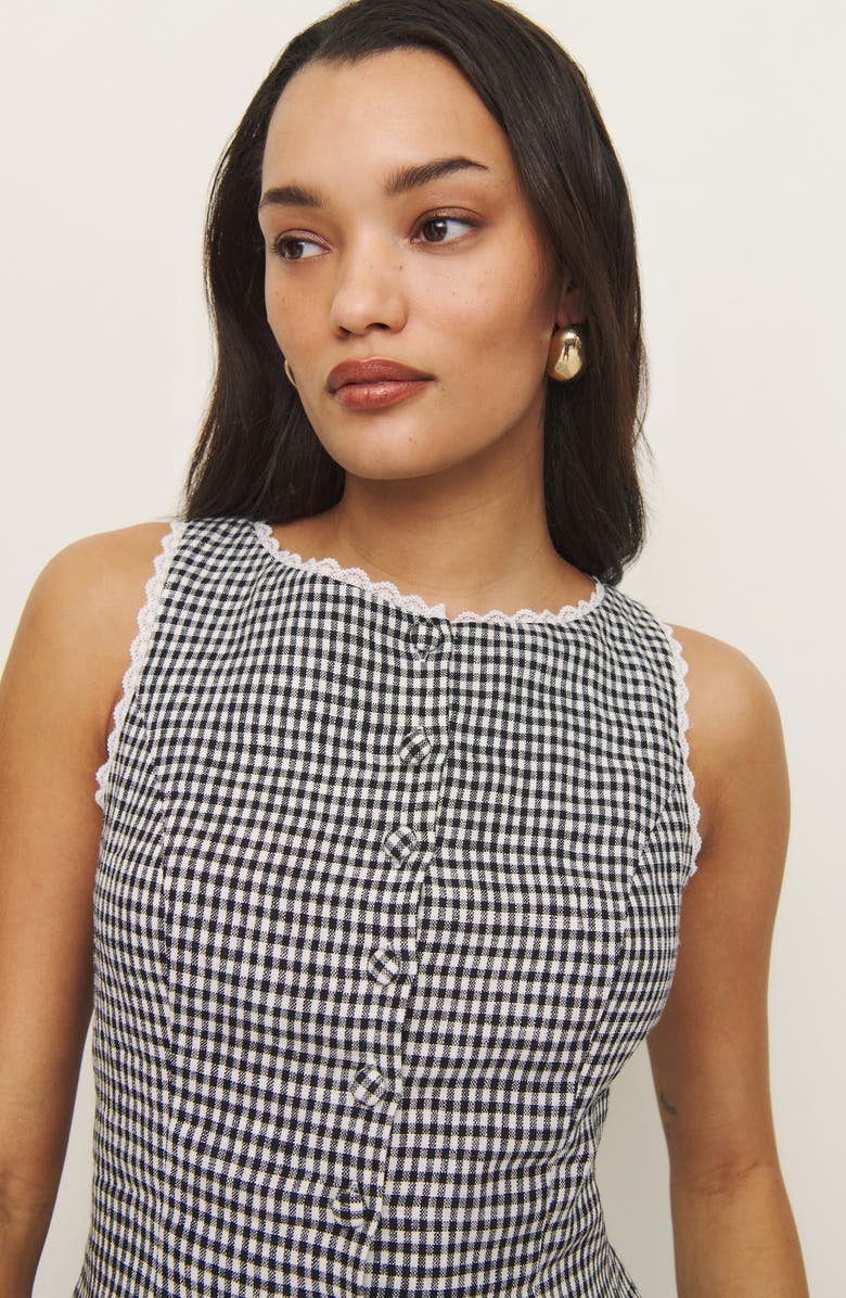 Reformation Amela Linen Button-Up Top, Alternate, color, Remy Check