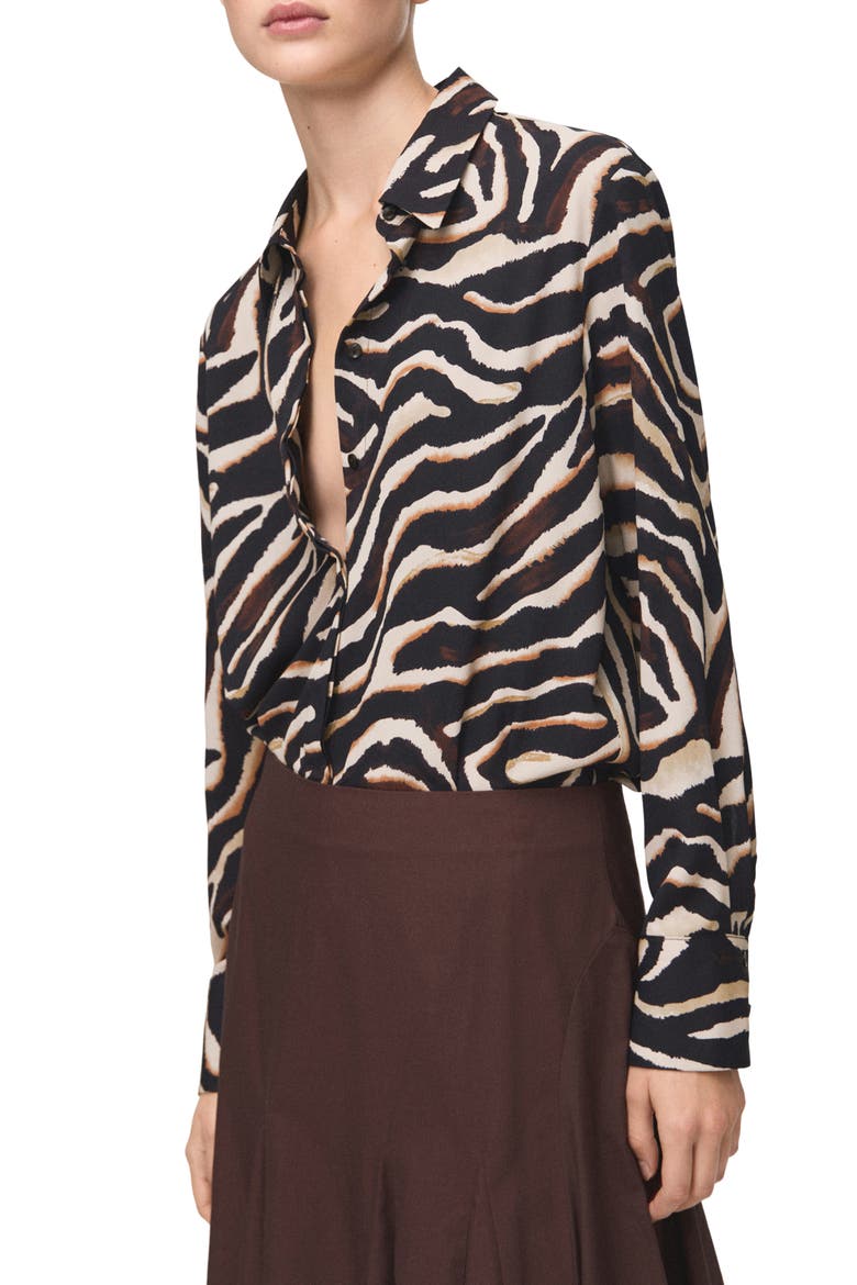 Dot Print Button-Up Shirt, Main, color, BLACK