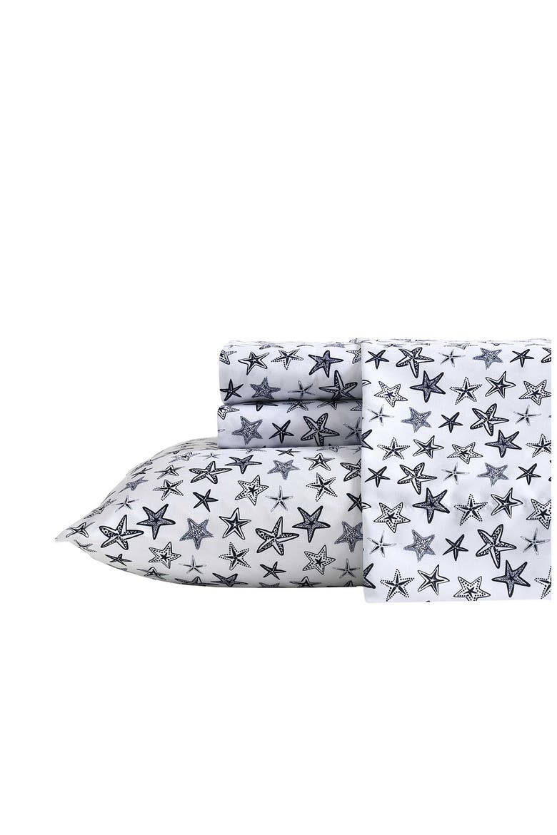 Saltwater Stars Cooling Microfiber Sheet Set, Main, color, WHITE/ BLACK MULTI