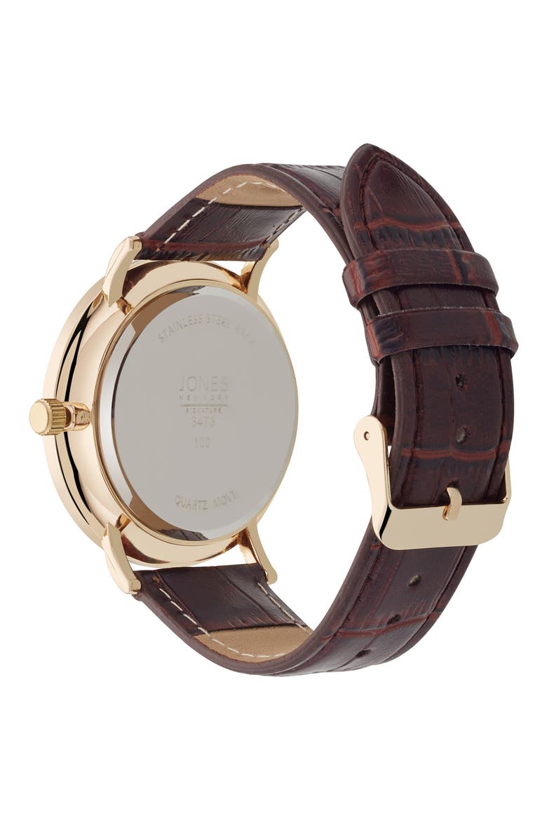 Three Hand Quartz Croc Embossed Leather Strap Watch, 44mm, Alternate, color, BROWN