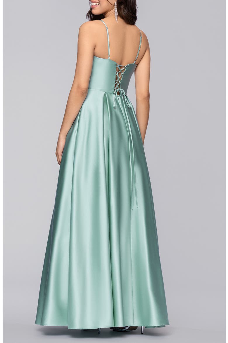 Notch Neck Satin Ballgown, Alternate, color, SEAFOAM