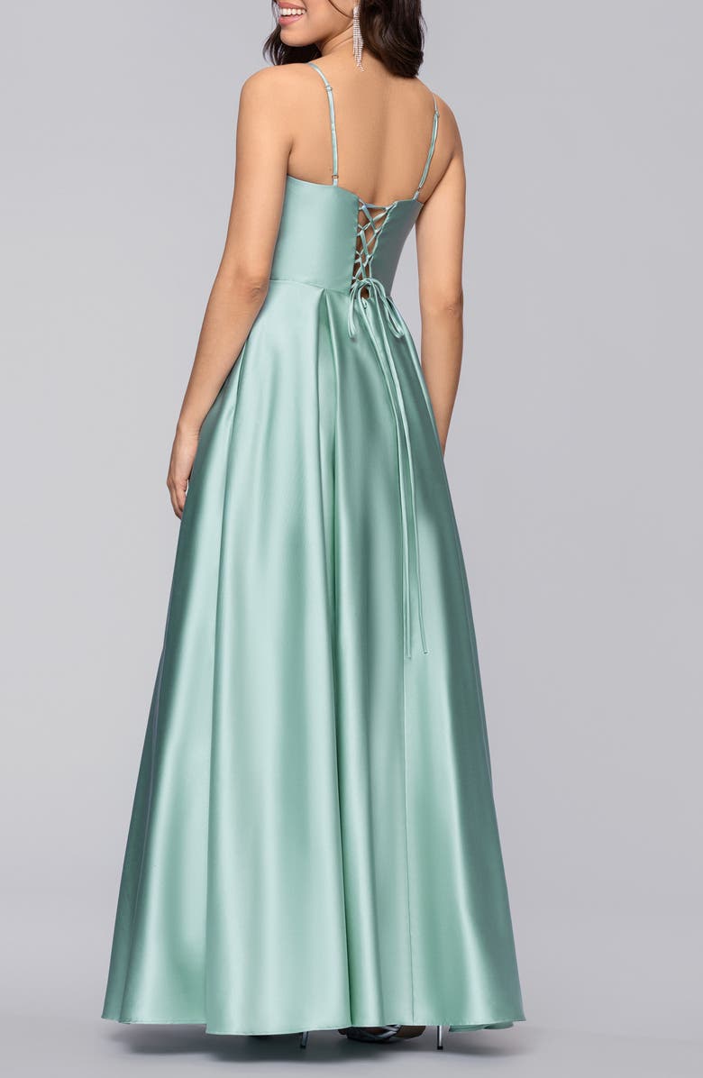 Blondie Nites Notch Neck Satin Ballgown, Alternate, color, Seafoam