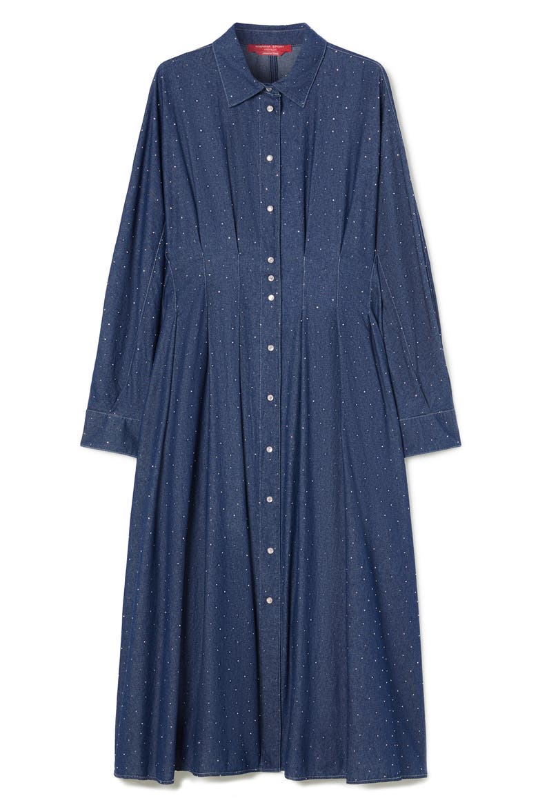 Jimco Rhinestone Detail Long Sleeve Denim Shirtdress, Alternate, color, NAVY