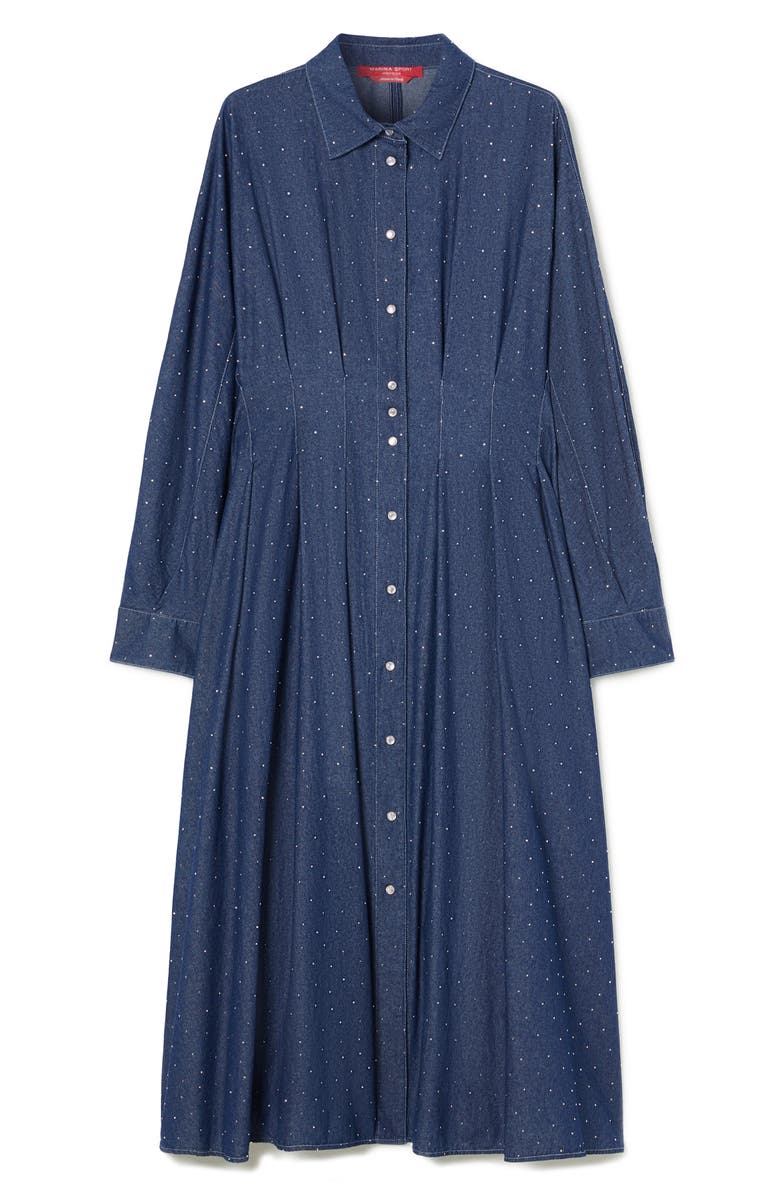 Marina Rinaldi Jimco Rhinestone Detail Long Sleeve Denim Shirtdress, Alternate, color, Navy