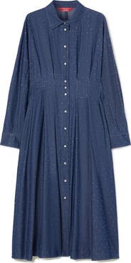 Marina Rinaldi Jimco Rhinestone Detail Long Sleeve Denim Shirtdress