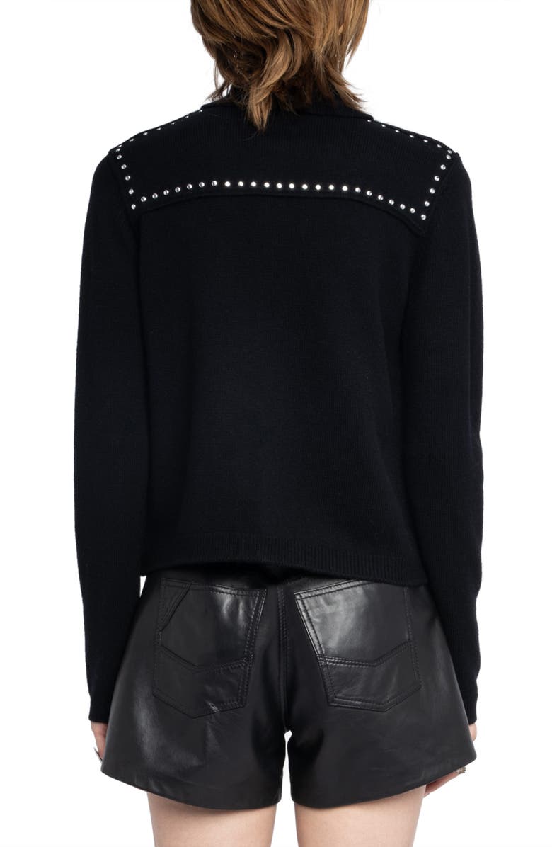 Zadig & Voltaire Adany Stud Detail Wool & Cashmere Cardigan, Alternate, color, Black