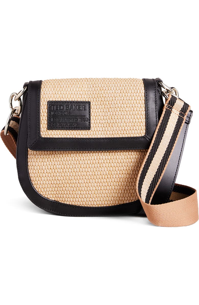 Ted Baker London Staceli Branded Webbing, Leather & Raffia Crossbody Bag, Main, color,
