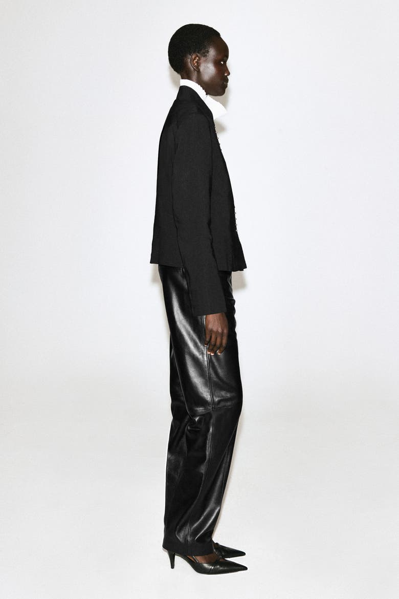 Stud-detail Cropped Linen Blazer, Alternate, color, BLACK