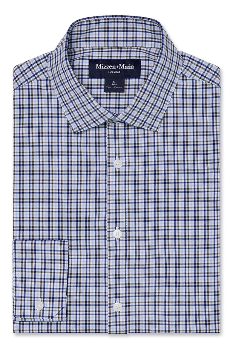 Leeward Trim Fit Plaid Performance Button-Up Shirt, Alternate, color, ESPRESSO DOUG PLAID