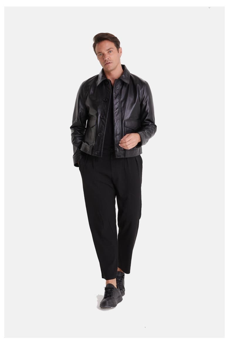Hugo Leather Jacket, Alternate, color, Black