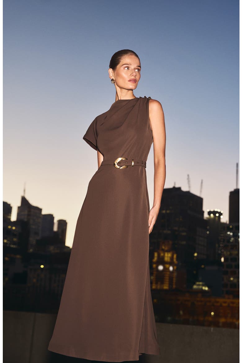 Neriah Draped Maxi Dress, Alternate, color, CHOCOLATE