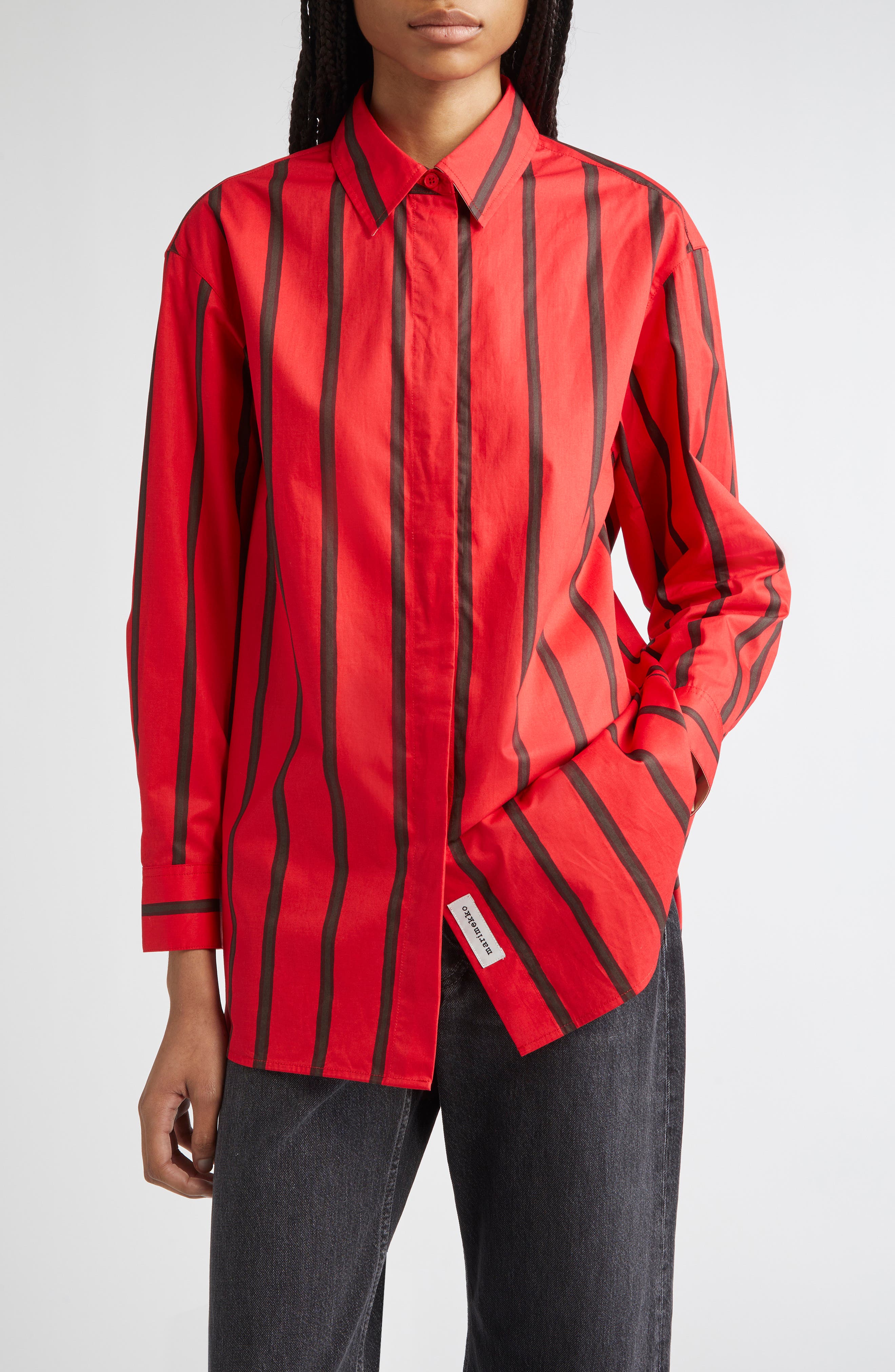Marimekko Ruoste Puhveli Stripe Cotton Button-Up Shirt