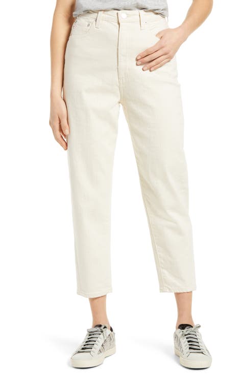 Renn High Waist Crop Straight Leg Jeans (Ecru Dunes)