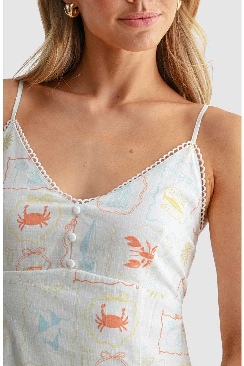 V-Neck Button Detail Midi Dress, Alternate, color, IVORY SEA PRINT