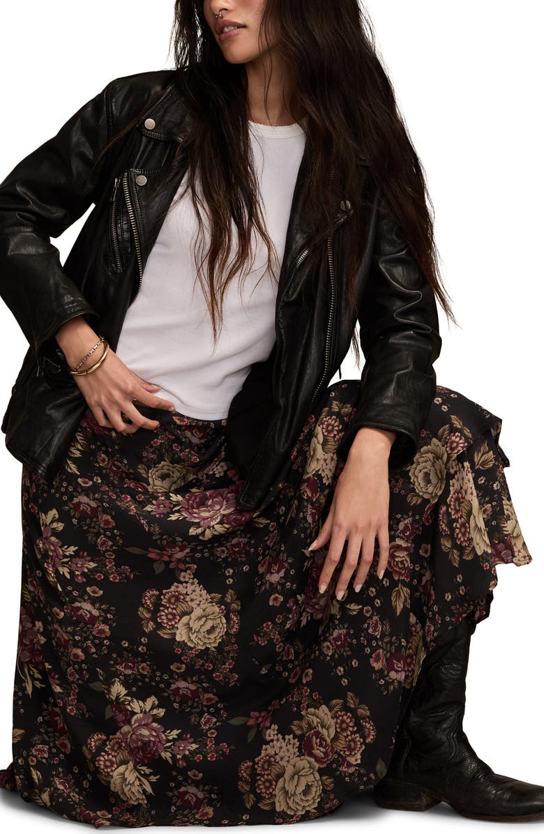 Lucky Brand Floral Drop Waist Maxi Skirt, Alternate, color, Black Floral