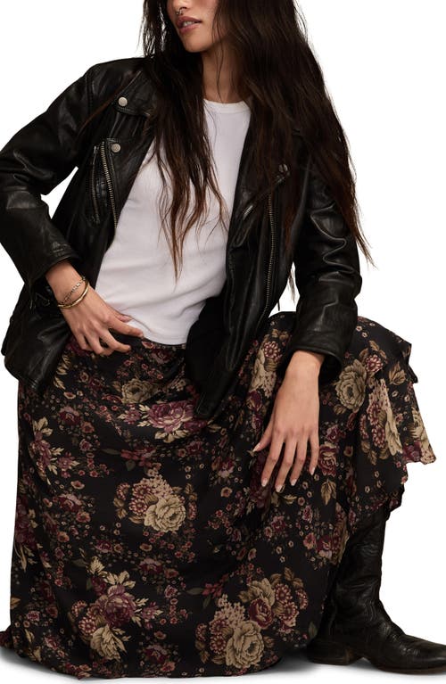 Lucky Brand Floral Drop Waist Maxi Skirt In Black