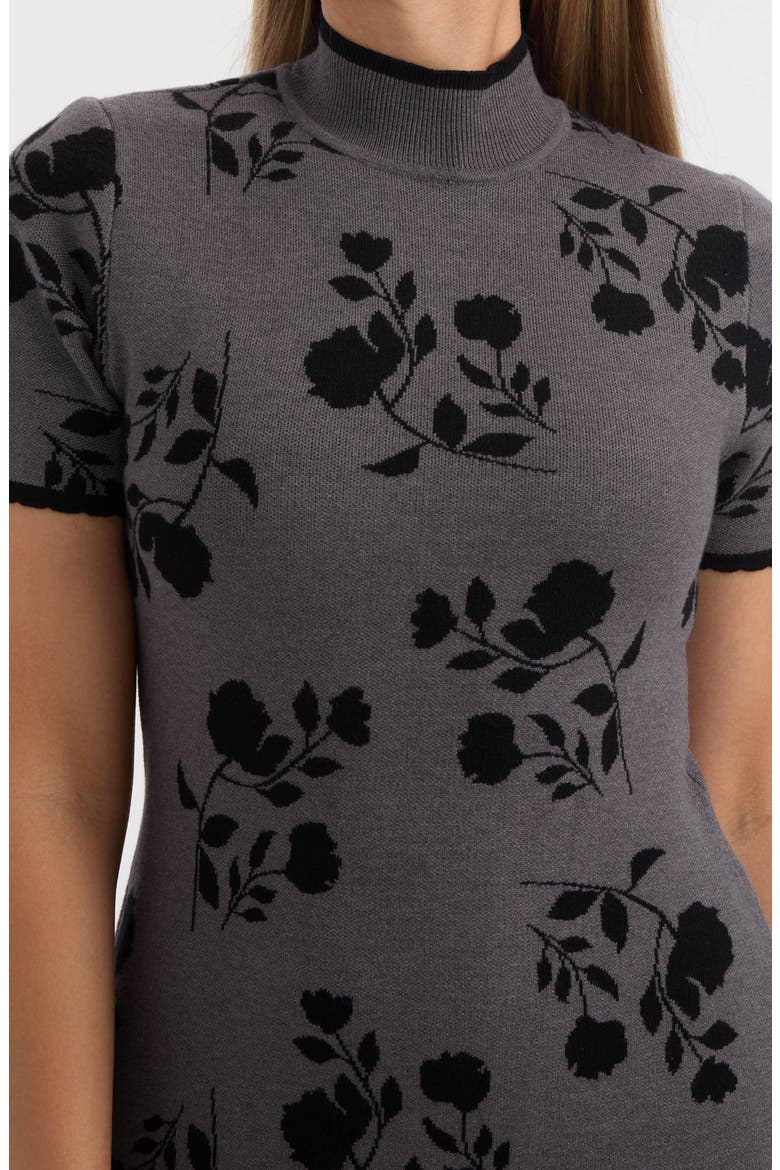 Floral Jacquard Short Sleeve Sweater Dress, Alternate, color, GREY MIX FLORAL TWILIGHT