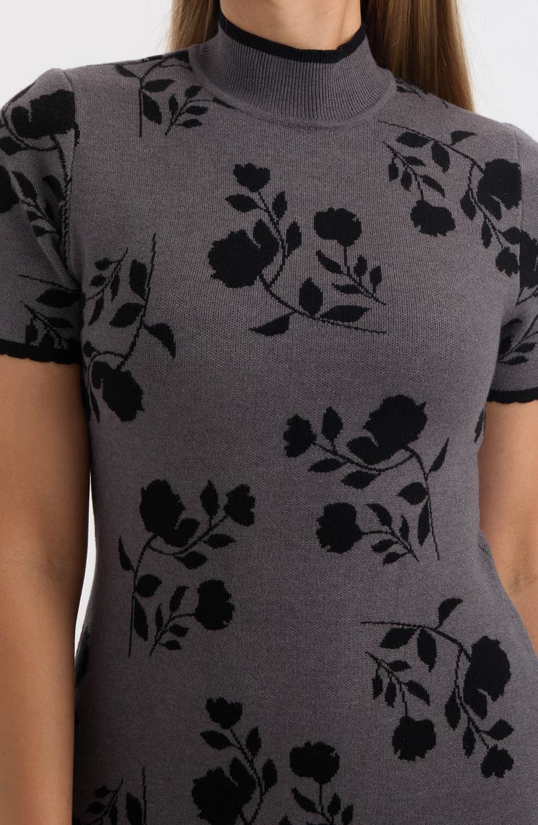 Ellen Tracy Floral Jacquard Short Sleeve Sweater Dress, Alternate, color, Grey Mix Floral Twilight