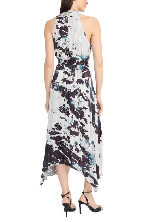 Maggy London Abstract Print Belted Handkerchief Hem Midi Dress