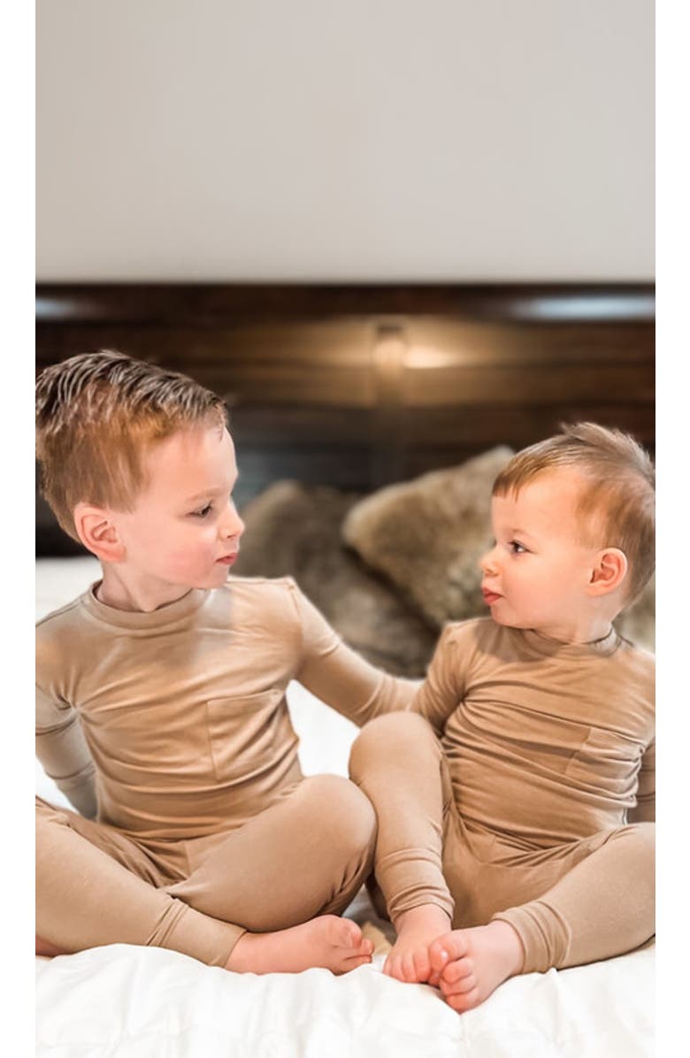 Everly Grey Emerson Fitted Long Sleeve 2-Piece Pajamas, Alternate, color, Latte