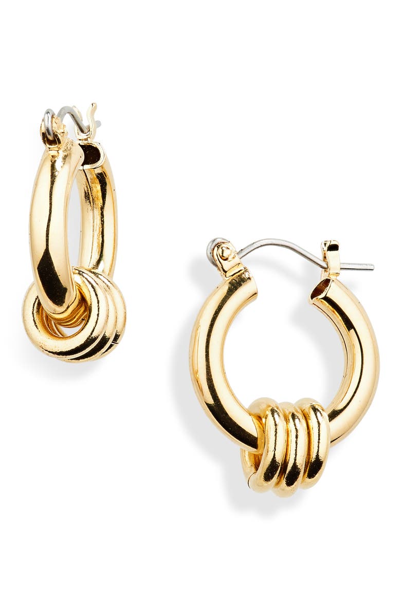 Fillia Hoop Earrings, Main, color, BRASS