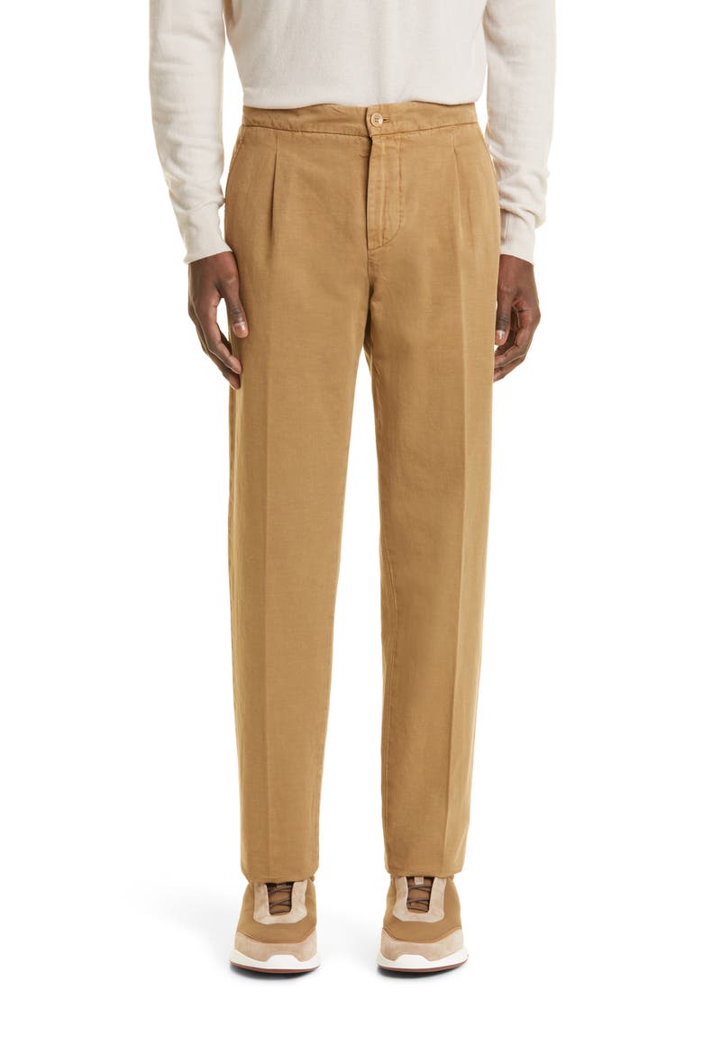 Cotton & Linen One-Pleat Chinos, Main, color, ALDER