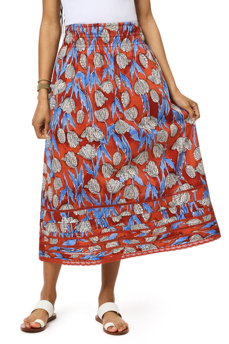 Floral Cotton Midi Skirt, Main, color, FLORAL BLOCK