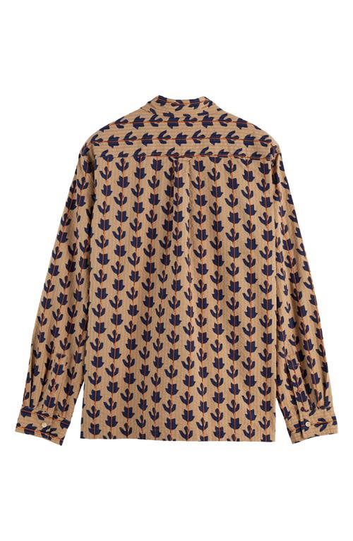 Scotch & Soda Leaf Print Cotton Seersucker Button-up Shirt In Brown