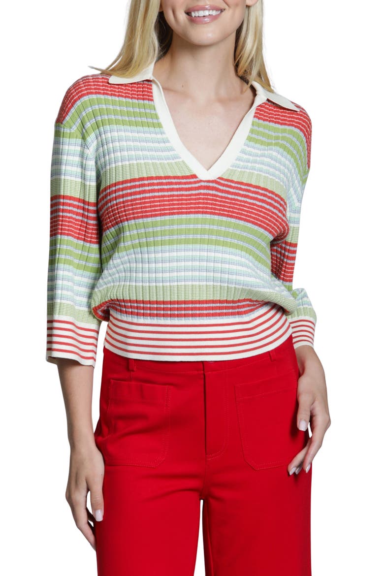 Ribbed Stripe Polo, Main, color, OLIVE MULTI