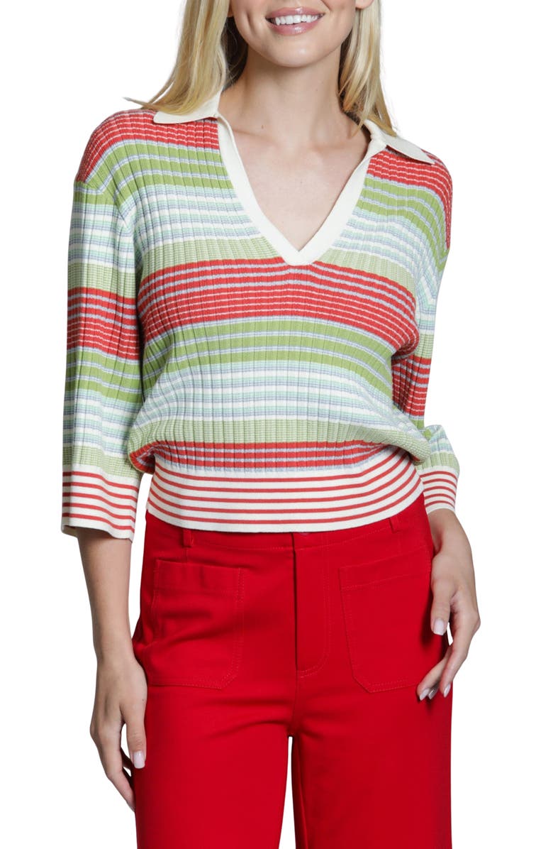 APNY Ribbed Stripe Polo, Main, color, Olive Multi