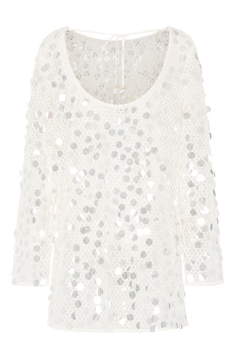 Milly Paillette Long Sleeve Sheer Open Stitch Cover-Up Dress, Alternate, color, 