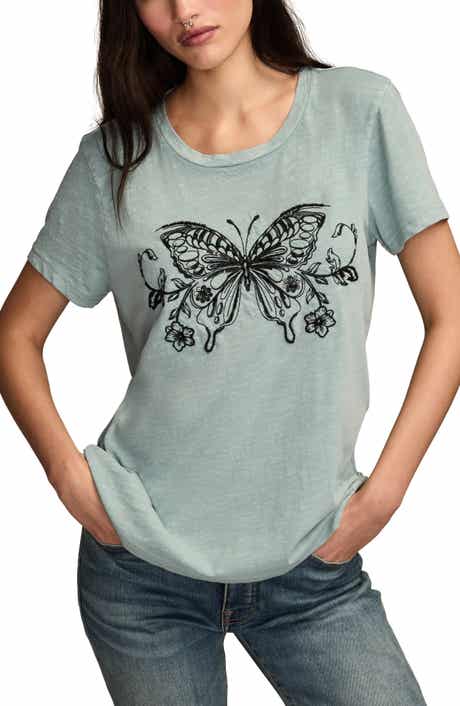 Lucky Brand Embroidered Butterfly Cotton Graphic T-Shirt