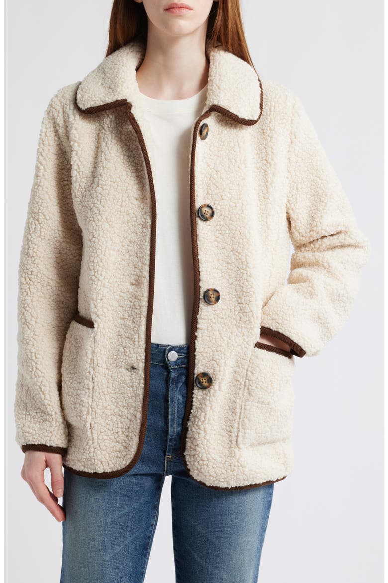 Contrast Trim Faux Shearling Jacket, Alternate, color, CREAM