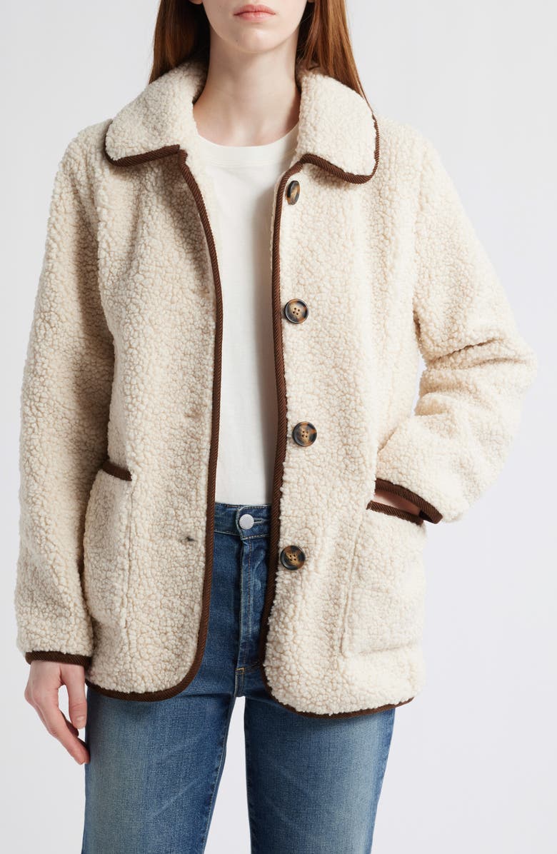 Bernardo Contrast Trim Faux Shearling Jacket, Alternate, color, Cream