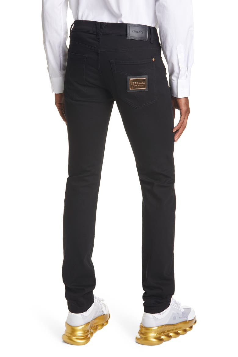Via Gesù Logo Plaque Slim Fit Jeans, Alternate, color, BLACK