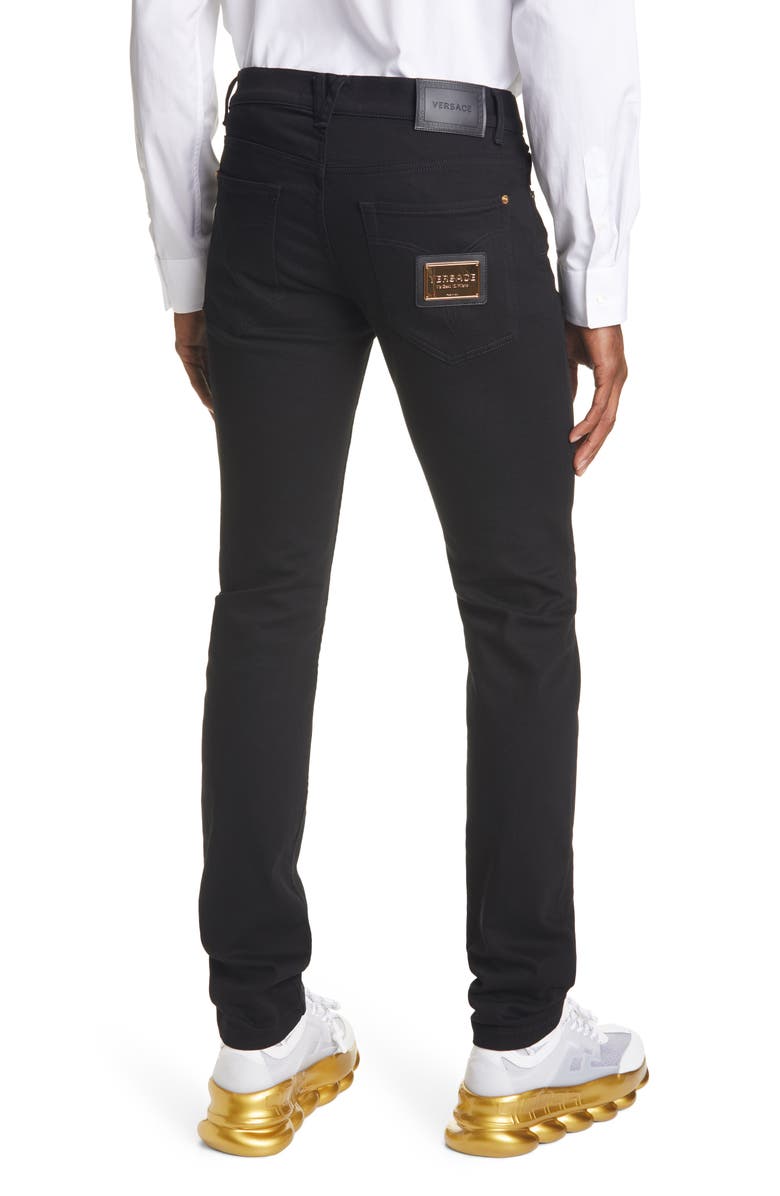 Versace Via Gesù Logo Plaque Slim Fit Jeans, Alternate, color, 