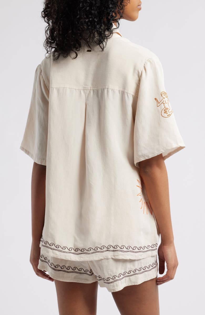 Rip Curl Beach Party Embroidered Linen Blend Camp Shirt, Alternate, color,