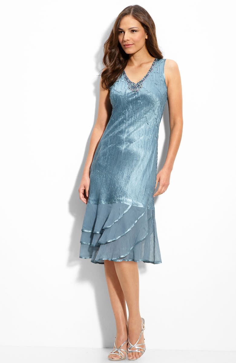 Komarov Beaded Charmeuse & Chiffon Dress with Jacket, Alternate, color, 