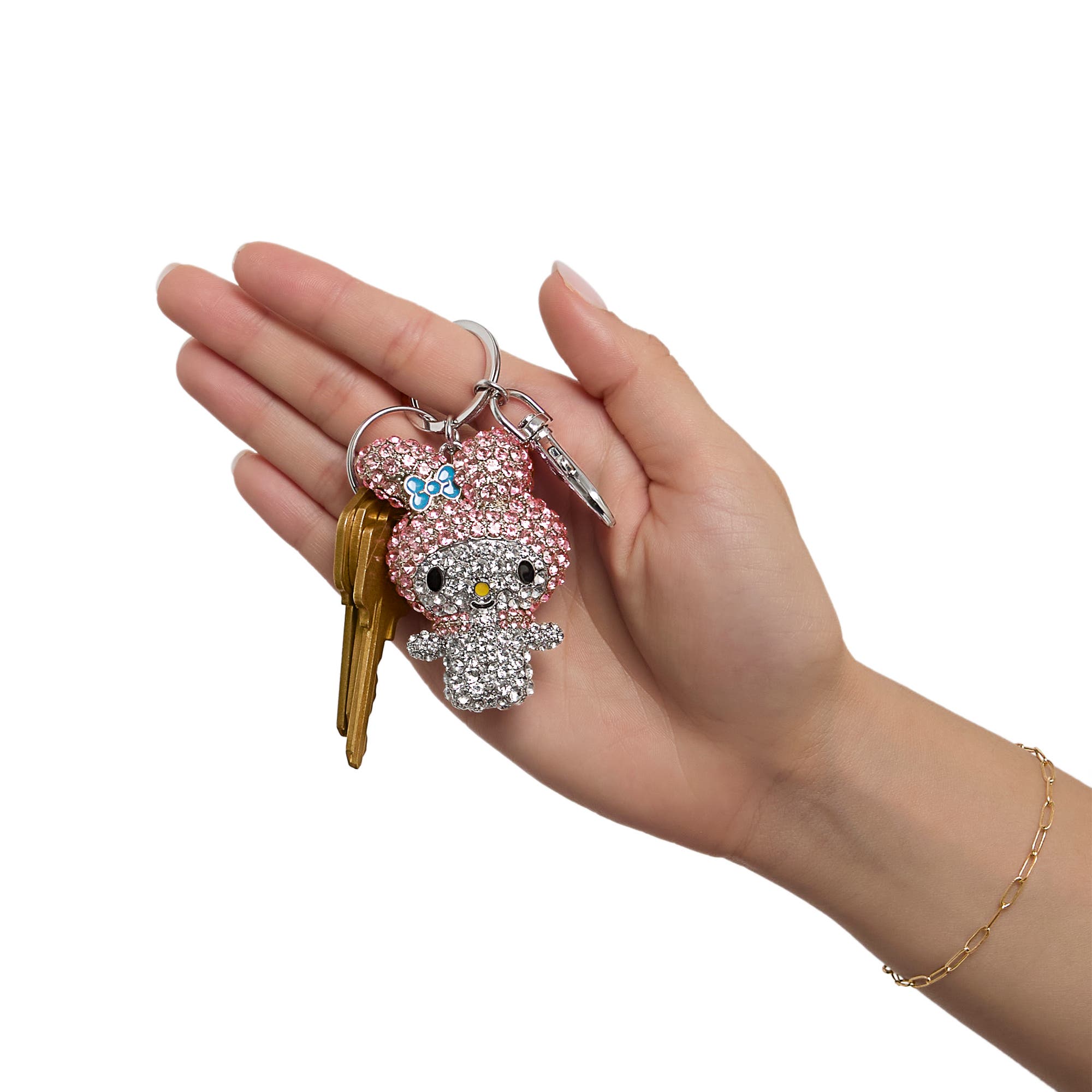 Hello Kitty Sanrio My Melody Pink Crystal Bag Charm Keychain, Alternate, color, Pink/Silver