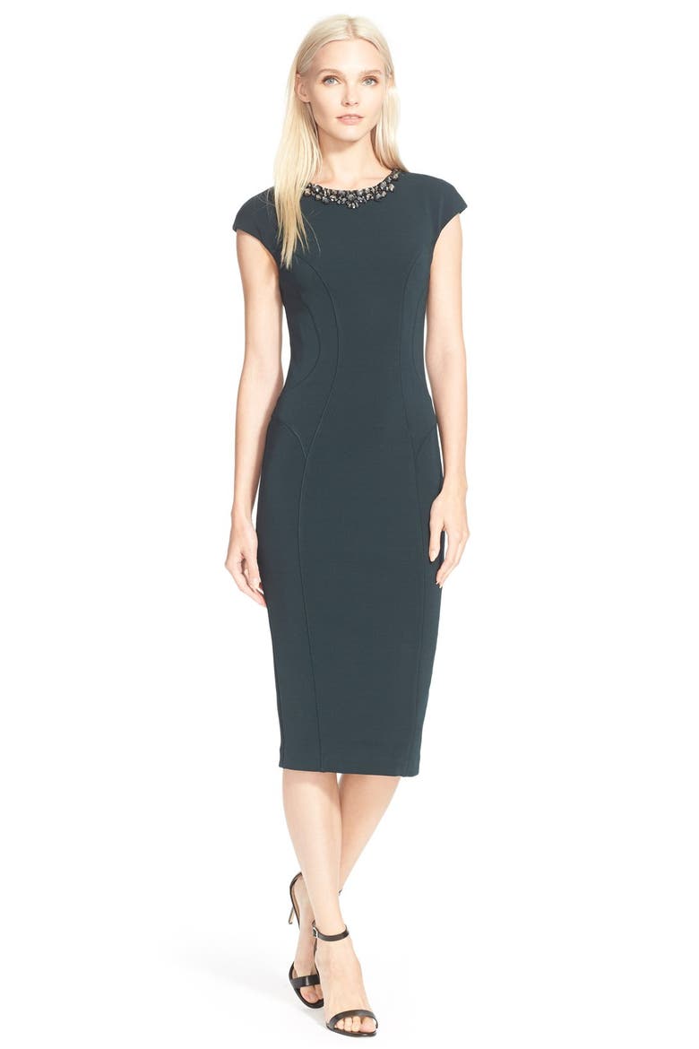 'Dardee' Embellished Body-Con Dress, Main, color, DARK GREEN