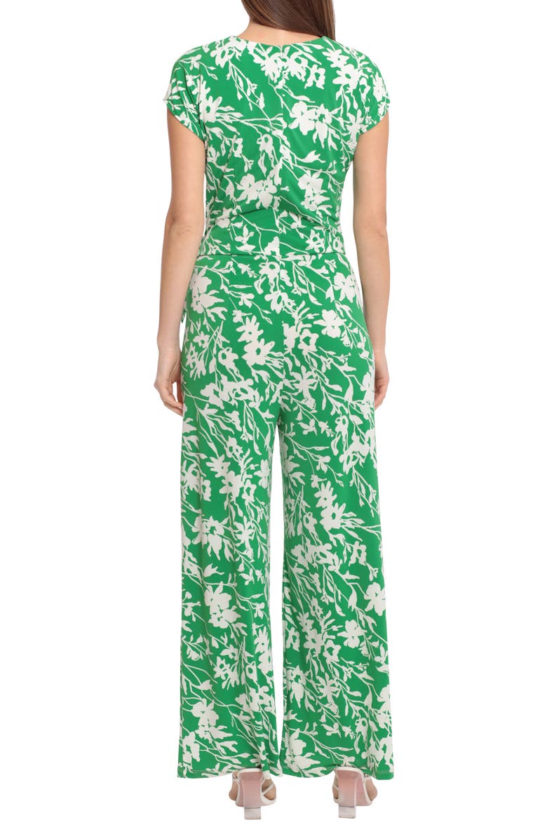 Maggy London Floral Cap Sleeve Wrap Tie Jumpsuit, Alternate, color, Grn/Ivory