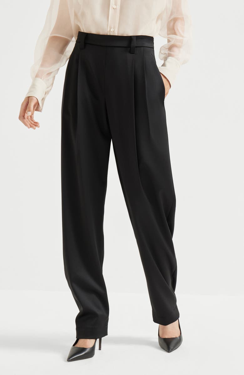Brunello Cucinelli Satin slouchy trousers with monili, Alternate, color, Black