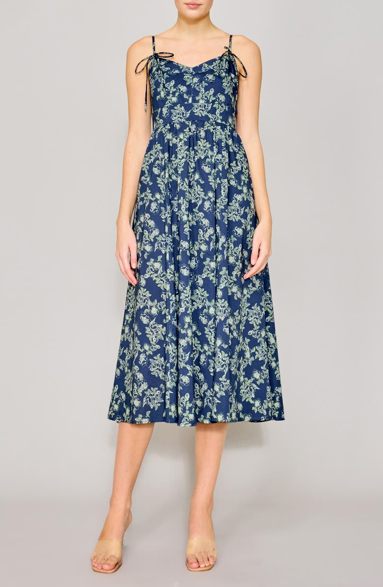 MELLODAY Floral Tie Strap Midi Dress, Main, color, 