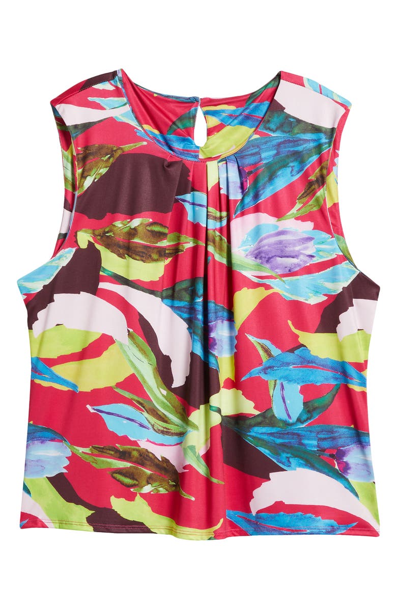 24seven Comfort Apparel Floral Pleated Sleeveless Jersey Shell, Alternate, color,