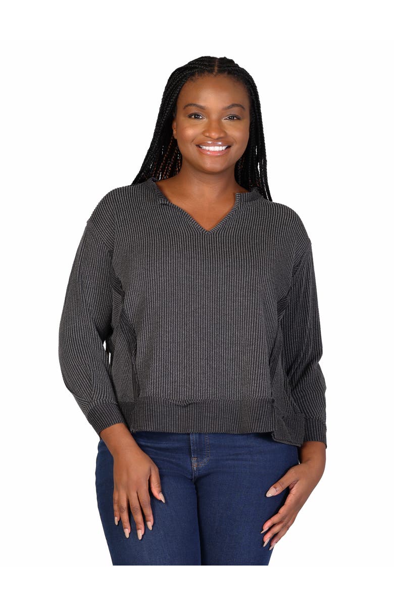 24seven Comfort Apparel Relaxed Fit Ribbed Knit V-Neck Sweatshirt Top, Main, color, 