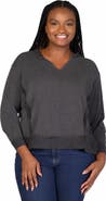 24seven Comfort Apparel Relaxed Fit Ribbed Knit V-Neck Sweatshirt Top
