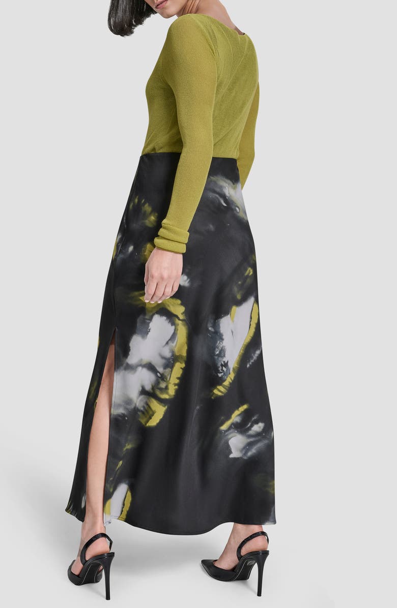 DKNY Printed Bias Cut Maxi Skirt, Alternate, color, Marbled Citronella