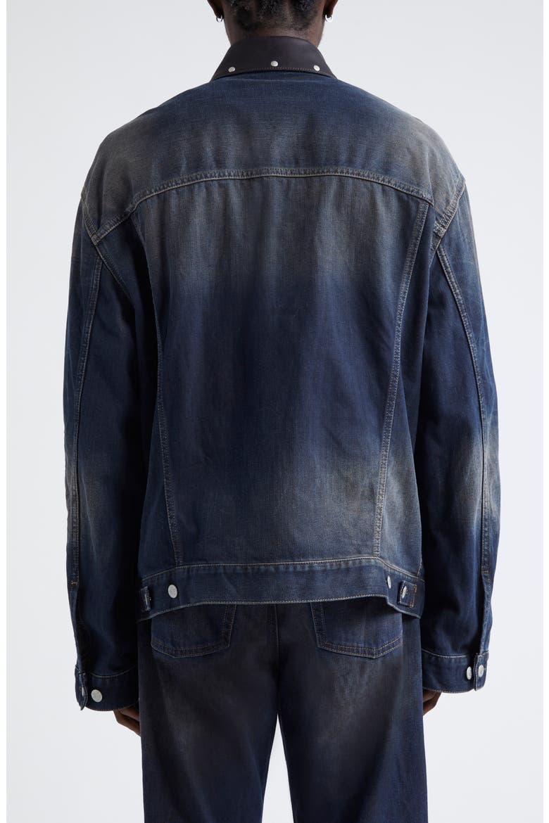 Leather Collar Oversize Denim Jacket (Men) | Nordstrom