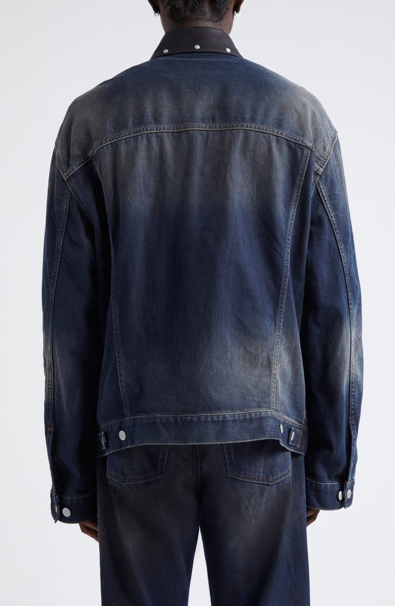 Acne Studios Leather Collar Oversize Denim Jacket, Alternate, color, Dark Blue